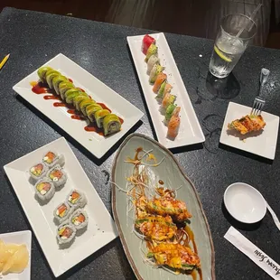 Philadelphia Roll, Caterpillar Roll, Sunset Roll, Jalapeno Crab Cream Cheese Panko Crusted