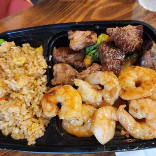 Steak and shrimp Hibachi.  Soooo good.  Drizzle some yum yum sauce and done!