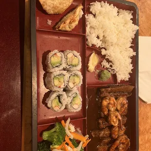 D. Rib-Eye Steak and Shrimp Teriyaki Bento Box