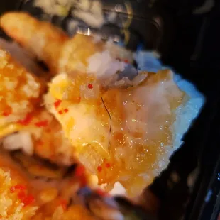 a close up of a piece of sushi