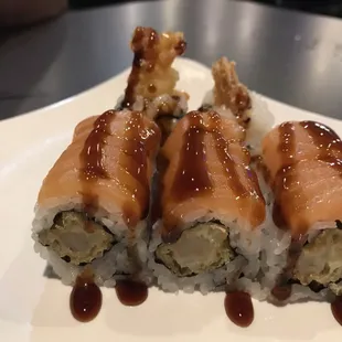 three rolls of sushi