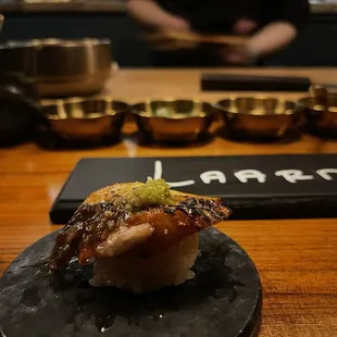 Unagi with bone marrow juice flambed and eaten best when it&apos;s hot