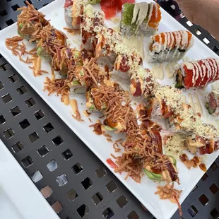 a plate of sushi on a table