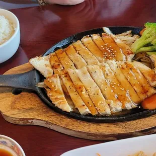 Chicken teriyaki real good. Not pictured good miso and ginger dressing salad.