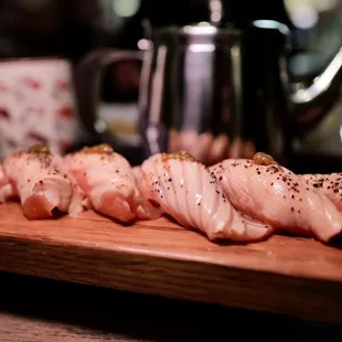 Miso salmon aburi sushi