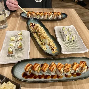 Philly Roll, Crunch Roll, California Roll and 2 Sky Castle Rolls.