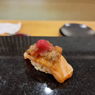 Salmon with tomato and rose