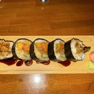 Fried tofu, Super Blue roll, and tempura veg roll!