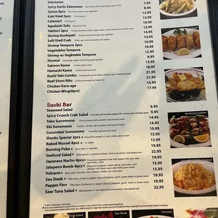 menu, sushi and sashimi