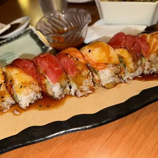 a close up of a sushi roll