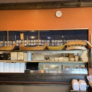 a display of food items in a restaurant
