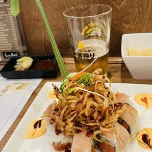 Sushi Boom crunchy onion albacore roll so good!! I'm on