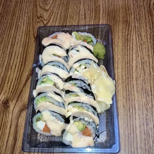 Create Your 1/ Create Your Own Roll - SEAWEED Wrap : salmon (raw), avocado, cream cheese topped with Yum Yum sauce