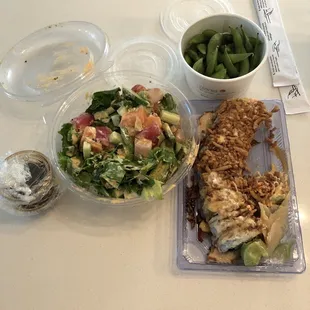 Edamame, The Crunchy Roll,  Chirashi Bowl (Scattered Sushi)