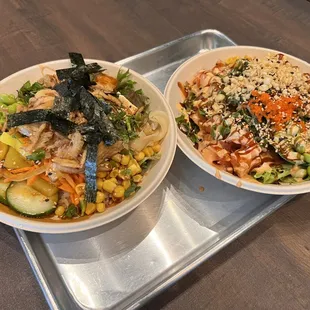 Vegan bowl and two protein bowl.