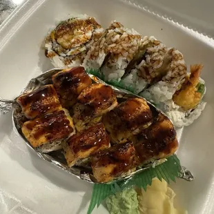 Shrimp tempura roll &amp; baked salmon roll