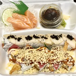 Salmon sashimi. Black Pearl Roll and Bikini Roll ** All delicious **