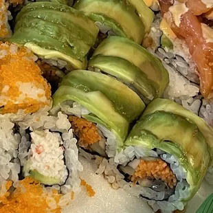 a variety of sushi rolls