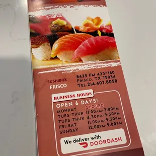 menu, sushi and sashimi