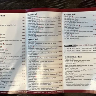 Menu as of 9/17/23