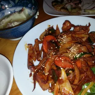 Spicy grilled calamari(ojing-uh bokkeum), appetizer #2, in the &quot;Course&quot; option, $21/person.