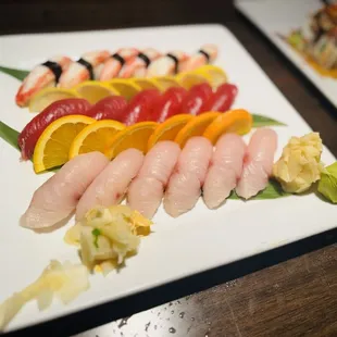 Top Snow Crab (kani) middle Tuna (maguro), bottom Yellowtail (hamachi)