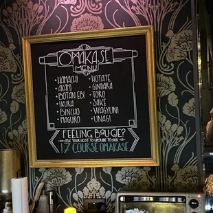 a menu on a chalkboard