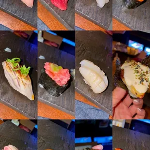 12 piece omakase - hamachi, akami, botan, ebi ikura, bincho, maguro, hotate, gindara, toro, sake, wagyushi &amp; unagi