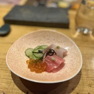 Cucumber salad with chutoro