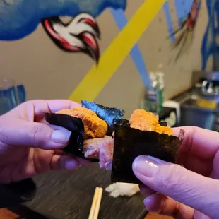 Surf and turf hand rolls