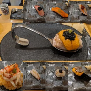Didn't include all pieces as I had the 18 piece course. Love the uni and prawn the most, also the oyster and clam.