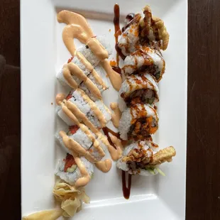 Spicy tuna roll, spider roll