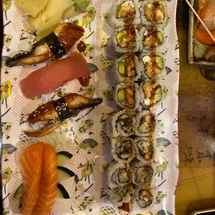 My Mom&apos;s favorite- Eel Cucumber and Salmon Katsu Rolls.