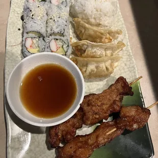 Bento Box is a great deal if you want a little bit of everything! Totally recommend the chicken skewers or tempura shrimp!