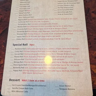 All you can eat menu