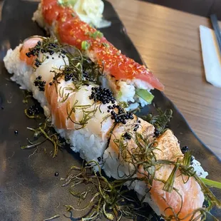 Ceviche roll (front), Hawaiian Poke Roll (back)