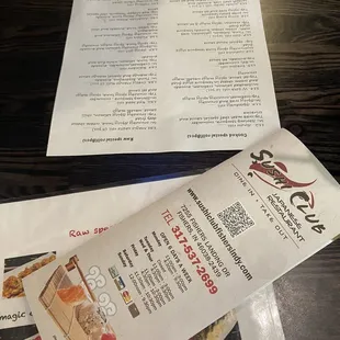 Menu/ordering sheet