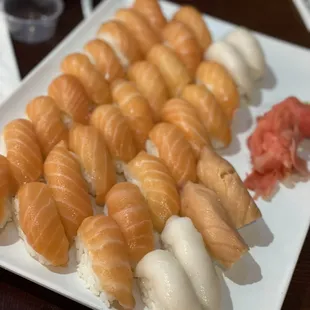 Salmon Sushi, Smoked Salmon Sushi, and White Tuna Sushi
