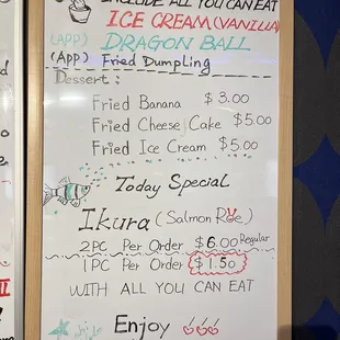 a menu for ice cream and dragon ball