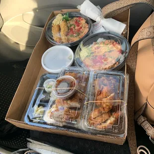 Chicken Katsu Bento Side Garlic Chicken 2 PCs Inari  Spicy Ahi tempura don Spicy Ahi Don Miso Soup