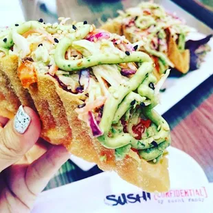 Join us for Taco Tuesday! 2 for 1 poke tacos and $6 patron shots! Cheers!