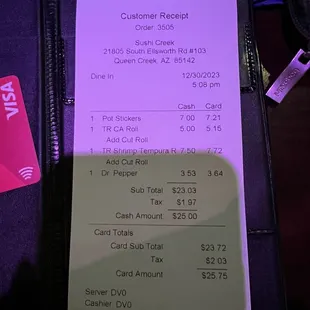 Sorry about the shadow. Shows the bill I received. There was nothing on the menu or on the table to indicate a difference in prices.