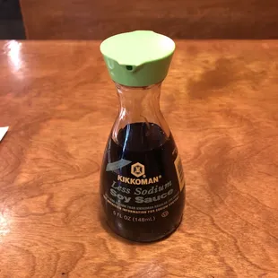 Kikkoman low sodium soy sauce.