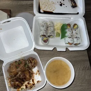 The Roll Combo B Lunch with Takoyaki and Miso soup