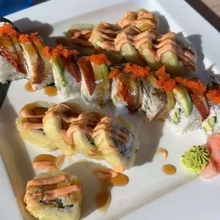 Crazy girl roll and dragon roll.