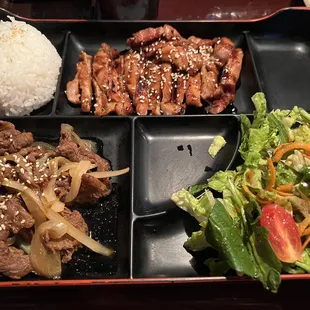 Combination bento box teriyaki chicken and beef bulgogi June 2022