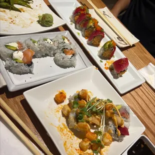 a variety of sushi dishes