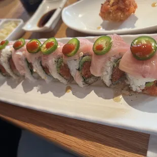 YUM (and spicy!). Baja Fresh Roll - Yellowtail, jalapeno, sriracha garnish, spicy tuna, cilantro, avocado