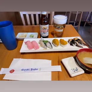 Sushi: Yellow Tail, Mackerel, Uni, and Unagi.