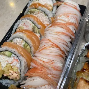 Salmon Lover Roll (left) and Deep Ellum Roll (right)